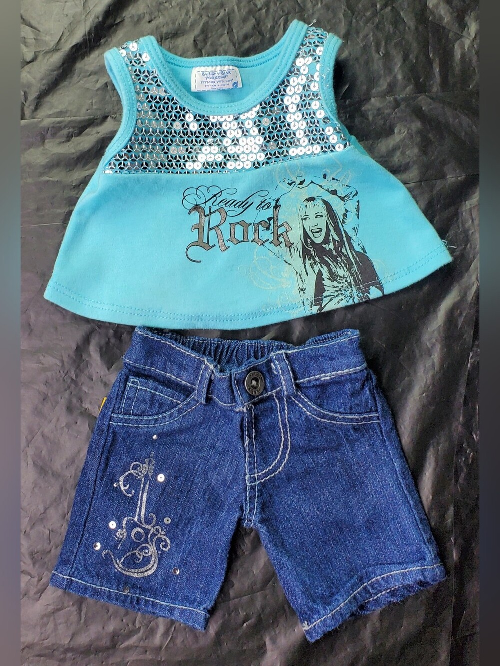 Build-A-Bear BABW Hannah Montana Ready To Rock Sequin Shirt & Jeans Outfit - GUC